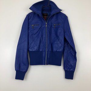 Blue Faux Leather Jacket.